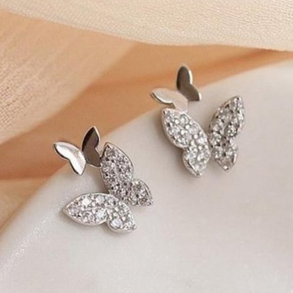 Jewelry - 925 Sterling Silver Diamond Butterfly Earrings C